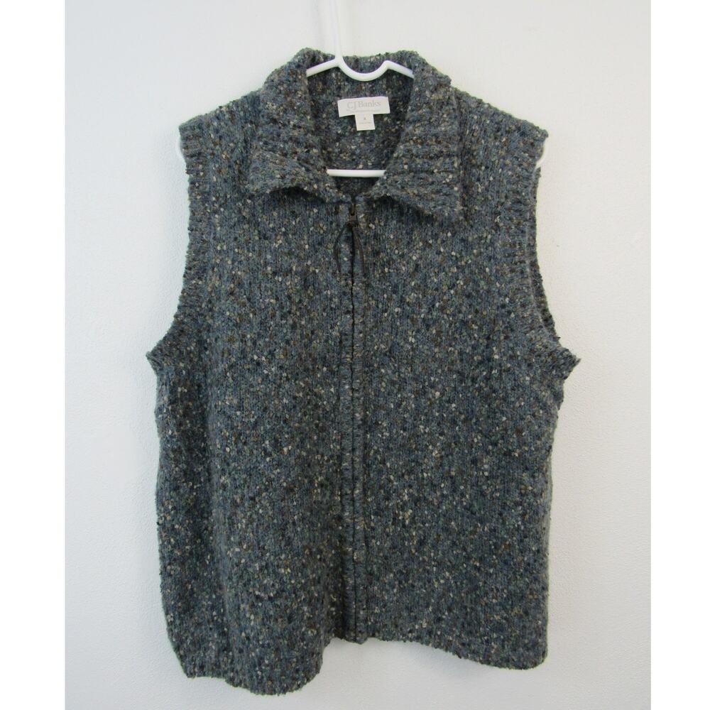 C.J. Banks X 14W Mohair Wool Blend Speckled ZIpper Front Vest Brown Earthy
